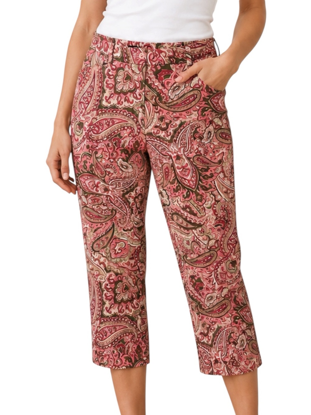 Jones New York pink paisley capri pants women’s 10 petite